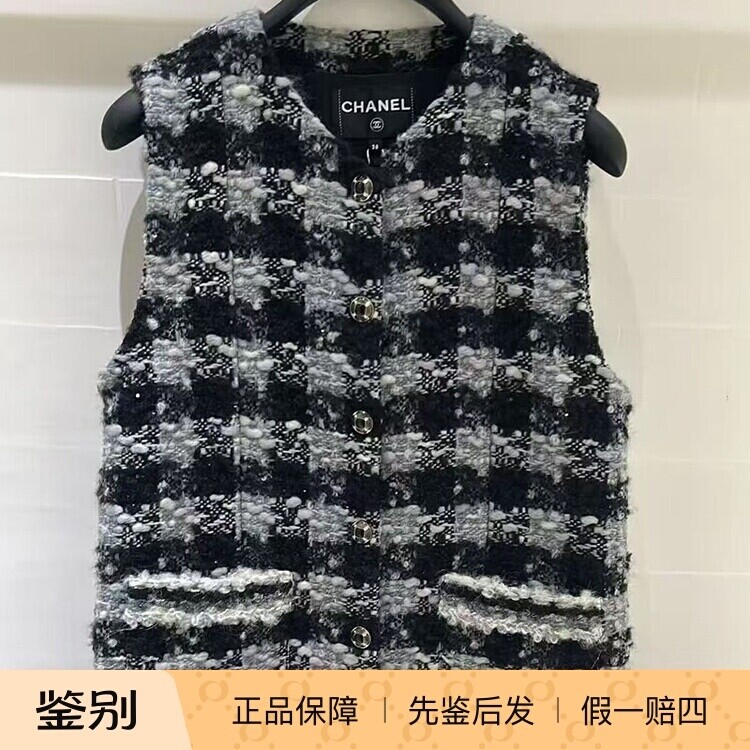 新款格纹羊毛斜纹软呢马甲背心