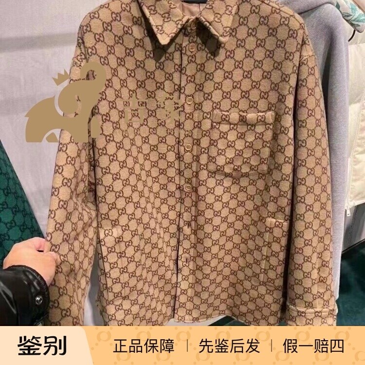 Gucci/古奇2023新款男装GG印花羊毛法兰绒羽绒外套式衬衫762183
