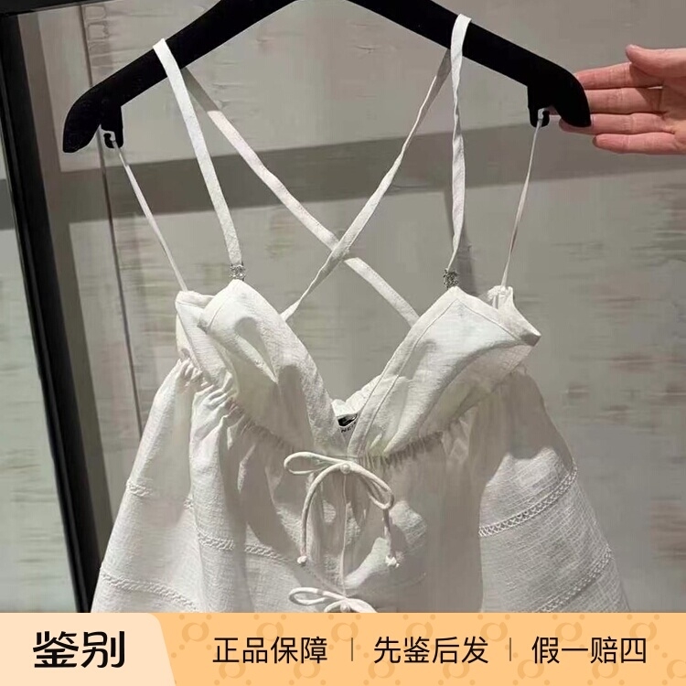 Chanel新款白色V领系带连衣裙