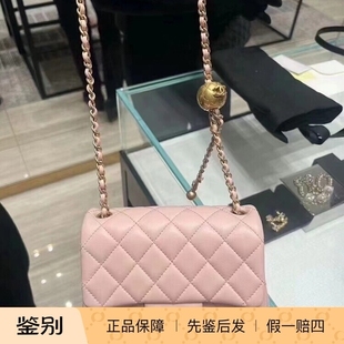 现货Chanel香奈儿经典 mini方胖子链条包 女包小金球樱花粉羊皮Cf