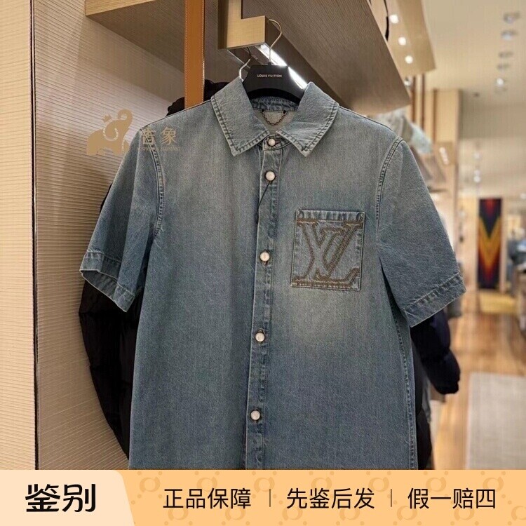 LV路易威登刺绣短袖牛仔衬衫