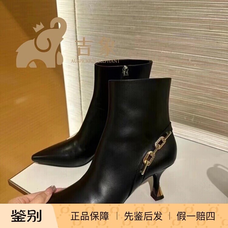 Lv路易威登2023新款女鞋黑色小羊皮细跟尖头踝靴短靴1ACAKQ