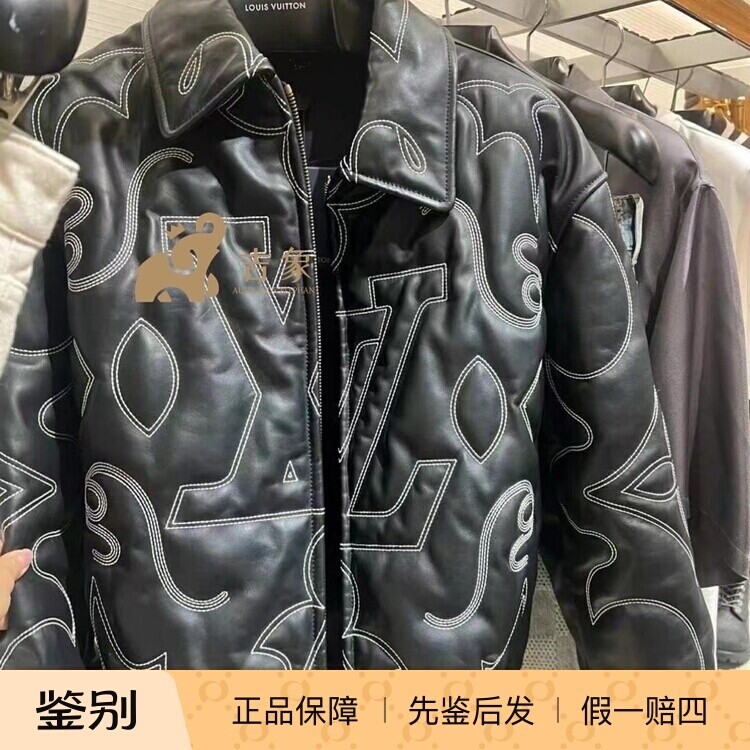 LV路易威登2024新款男装刺绣皮革飞行员夹克外套1AFXH5