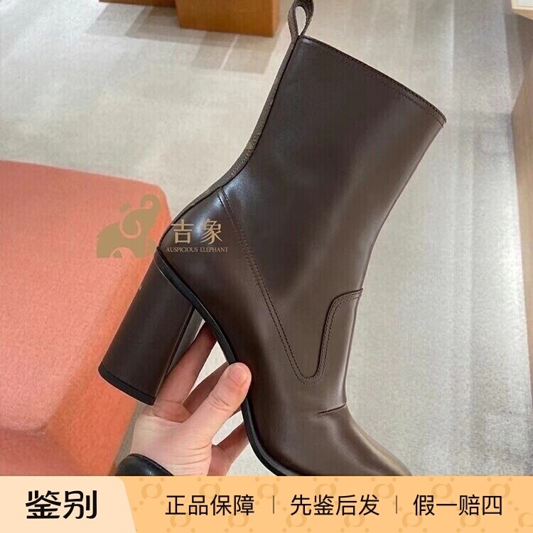 LV路易威登时尚牛皮方头粗跟短靴