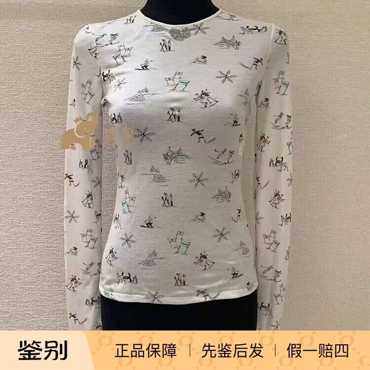 Chanel雪花滑雪双C印花打底衫