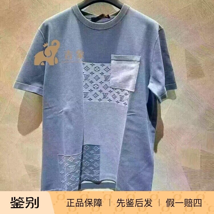 路易威登男装牛仔拼接针织T恤