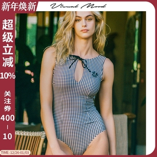 复古刺绣系带显瘦温泉度假游泳装 visual mood连体泳衣女2025新款