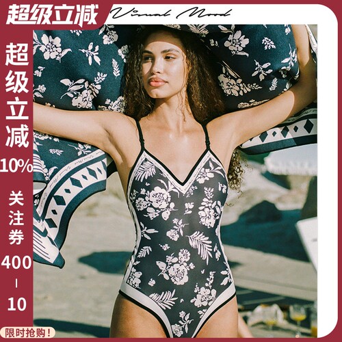 VisualMood黑白印花连体泳衣女