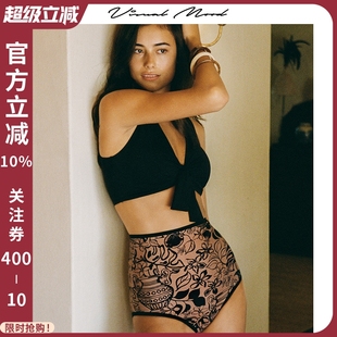 visual mood比基尼泳衣复古双面印花高腰显瘦海边度假分体套装