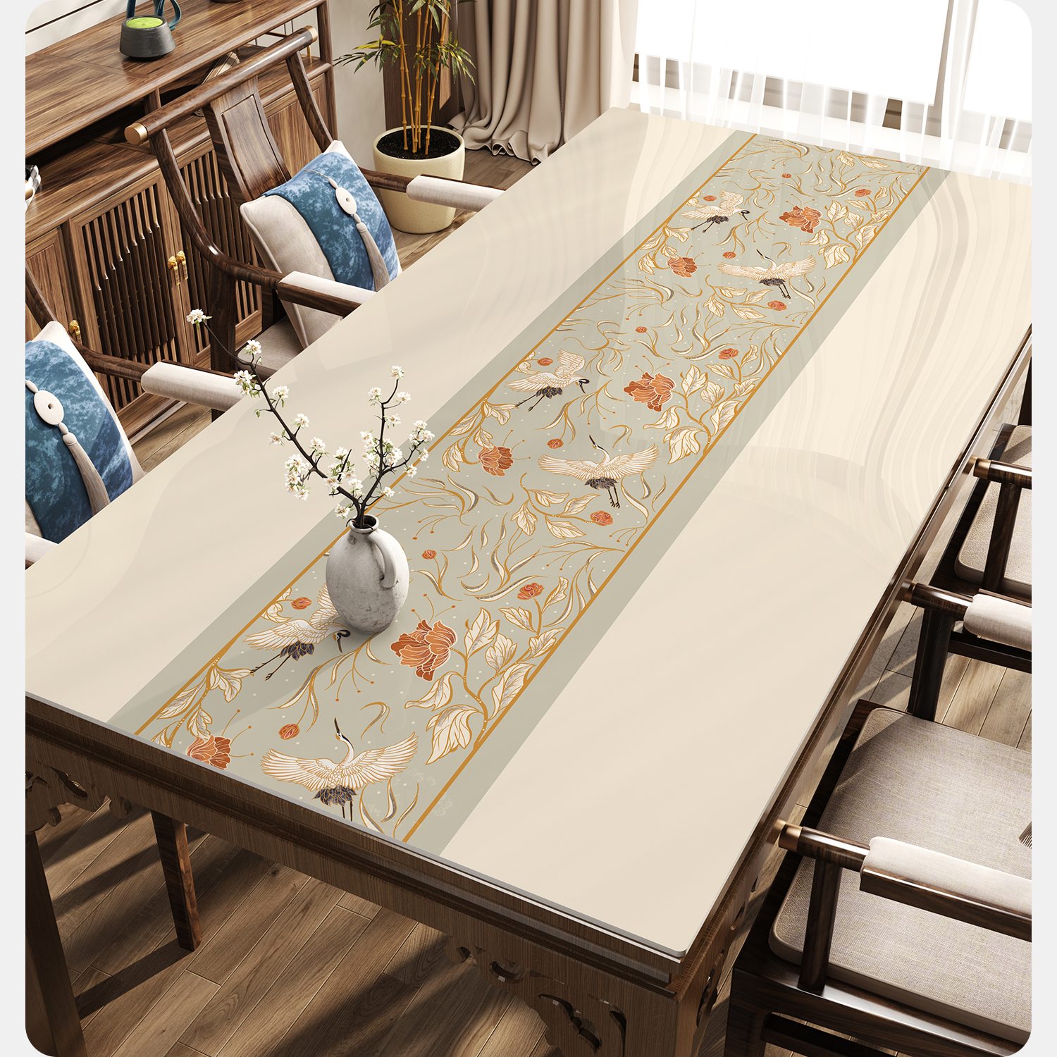 速发新中式餐桌垫防茶防油防烫桌布客厅水几台布隔热垫pv软桌垫c