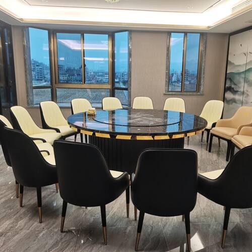 速发家酒电动餐桌实木雕花大圆桌酒店板厅用店大圆桌高端岩餐餐桌