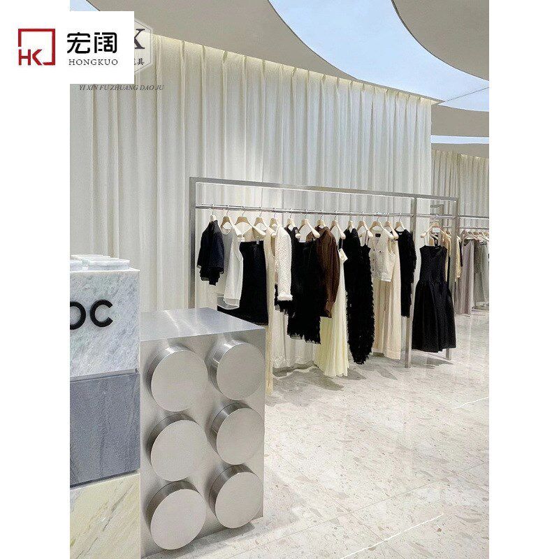 速发服装店带示架不陈钢落地架买家店侧挂式展灯锈列架装挂衣架