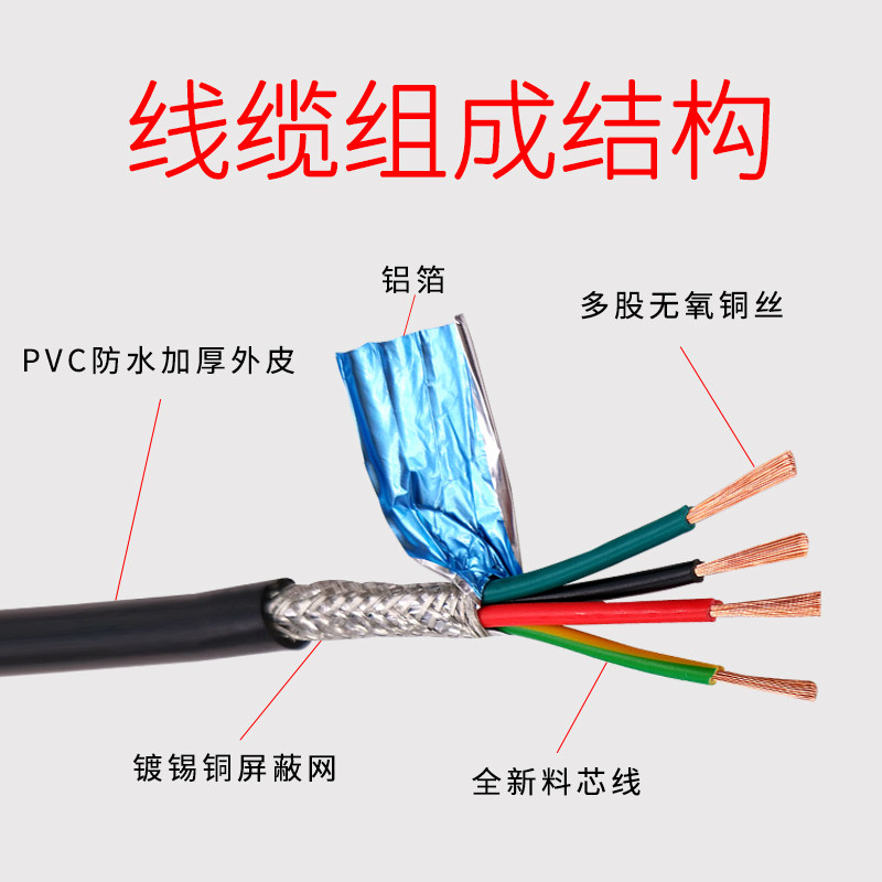 速发 纯铜芯屏蔽线R号VP 4芯0.15金0.2 0. 0.5平方信V控制软电缆