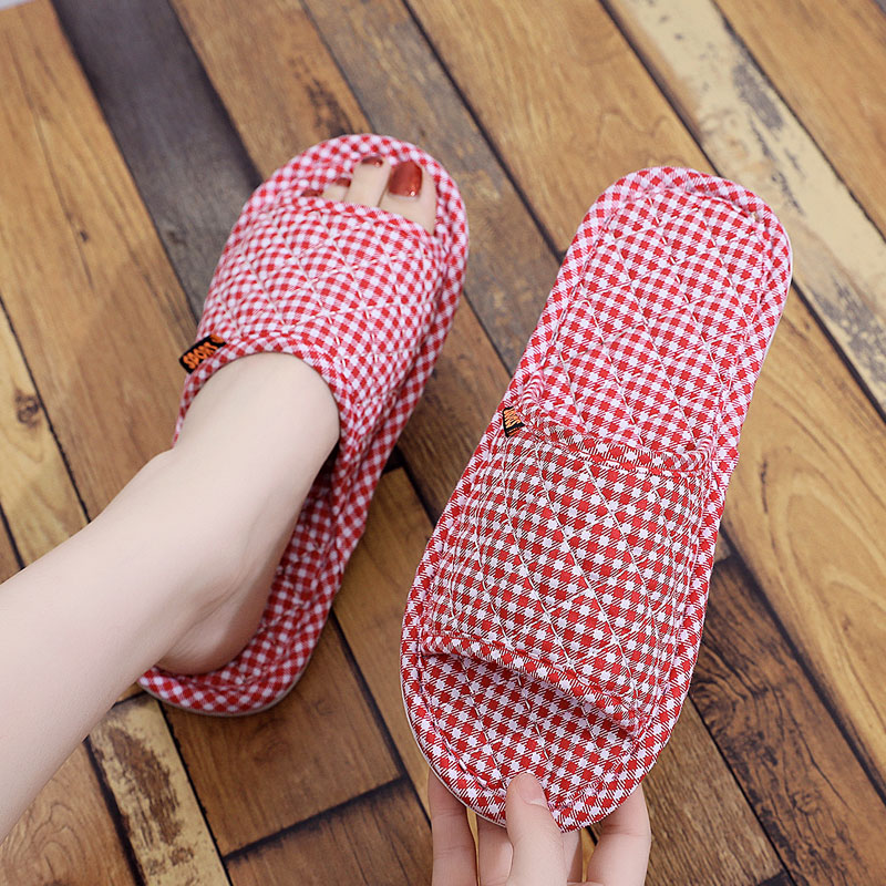 速发防滑胶底布艺拖鞋板机洗家居木内男春夏四季室地可静音无声