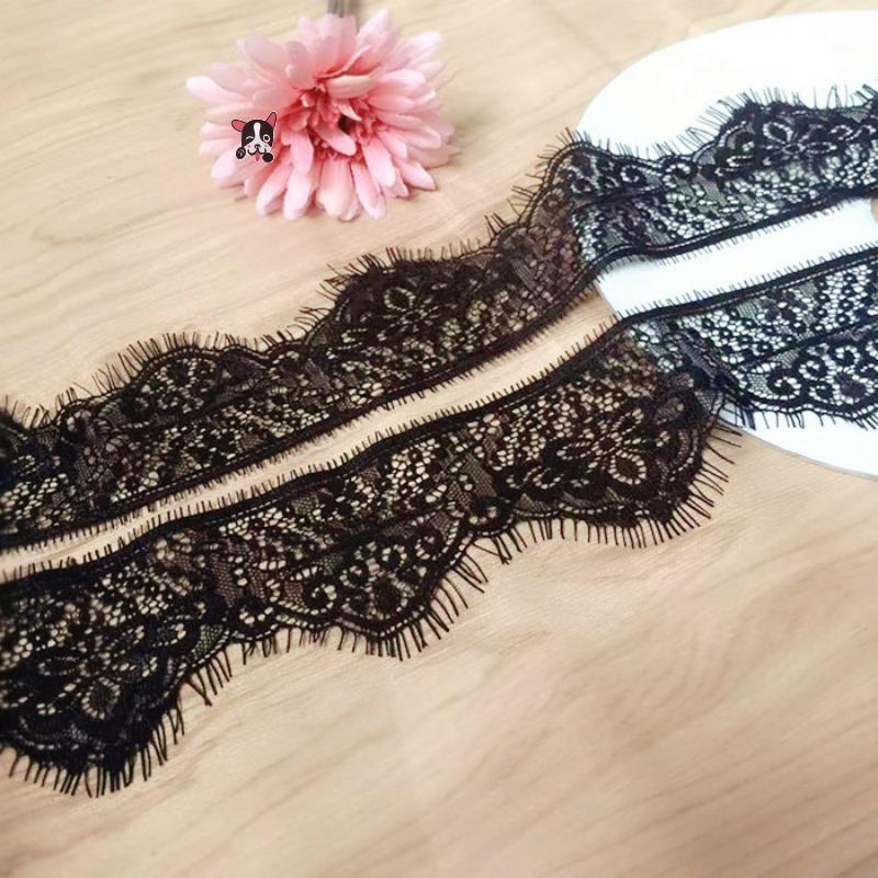 速发黑色白色加弹力睫毛蕾丝花边辅料宽裙子抹子袖胸领口下摆无长
