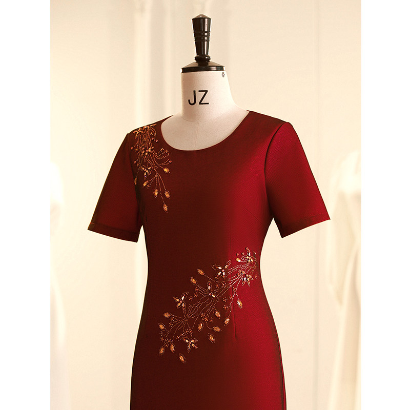 速发红色妈妈礼服年轻款气质高端连衣裙夏季婚礼喜婆婆婚宴装旗袍