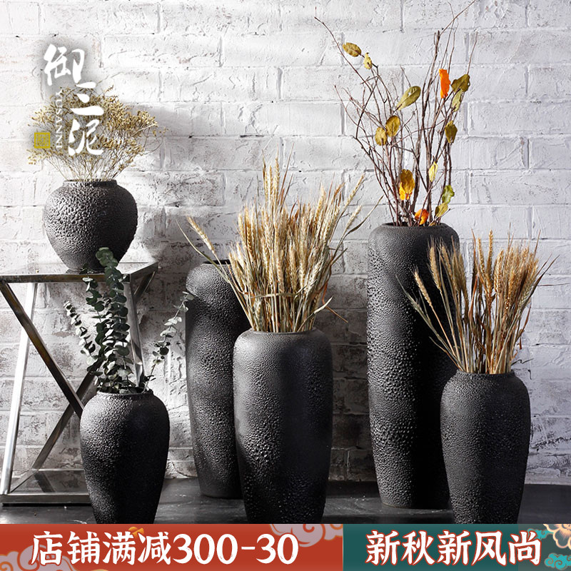 速发景德镇陶瓷落地花瓶古约干陶客厅插花装饰摆件复简花罐盆