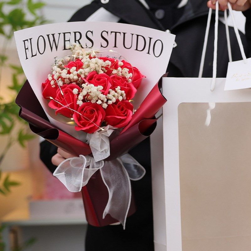 速发玫瑰花束香皂花情人生永节花毕业成人礼满天星送花干友生日琴