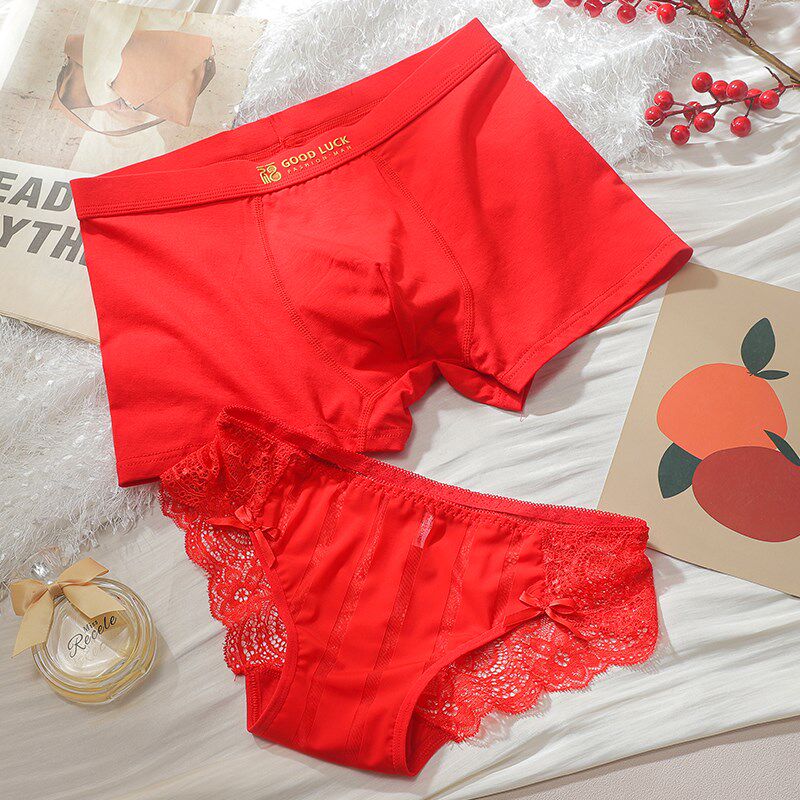 速发2条装情侣内裤红色结婚本命年一男一大红蕾丝内衣喜庆一对套