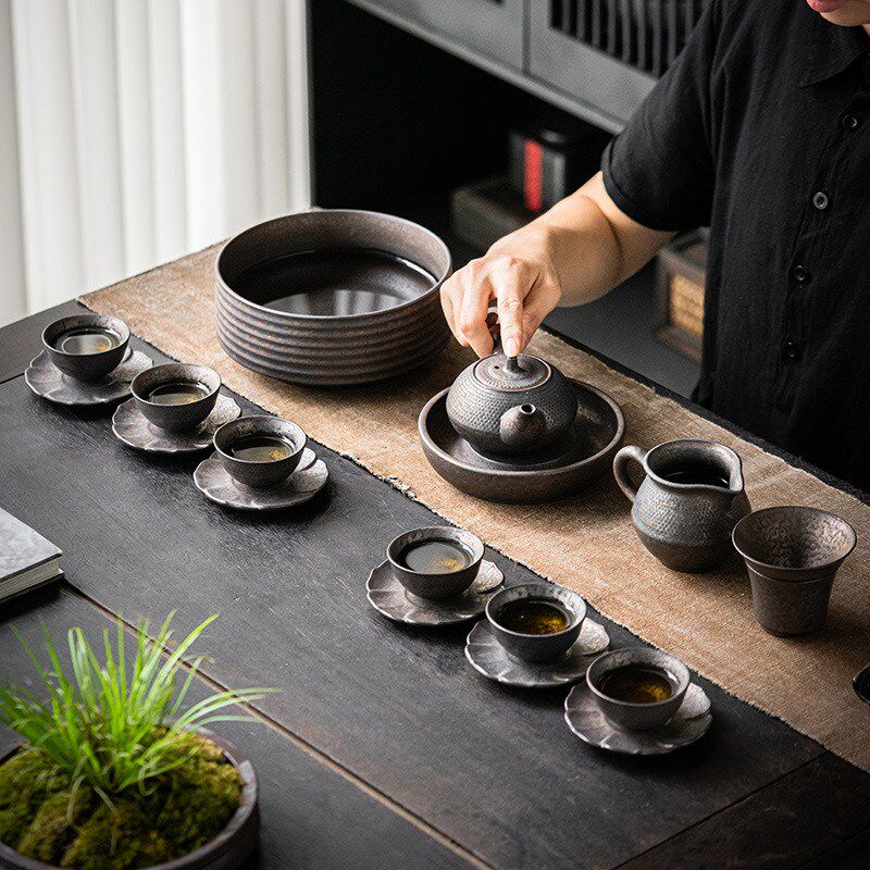 速发鎏金铁锈釉薄胎盖碗复夫茶具套装轻奢功古高礼礼盒装档品陶瓷