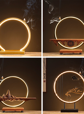 速发灯圈实木底座中式家居摆件客风办公室玄艺书房铁关厅化木装饰