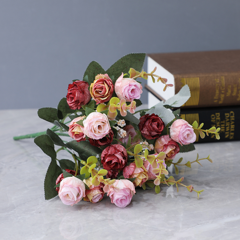 速发欧式花束装饰花假花餐桌客厅茶几室内摆件绢花干花婚庆花艺