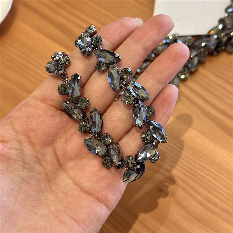 速发黑灰色马眼麦穗花形钻链条鞋带衣服领口等装饰钻条