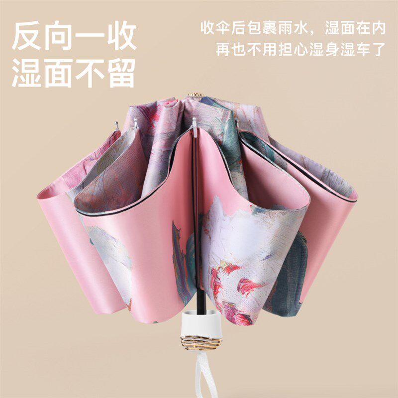 速发【肖恩专享】高颜值复古油画伞双面双花双层伞布轻奢黑胶防晒