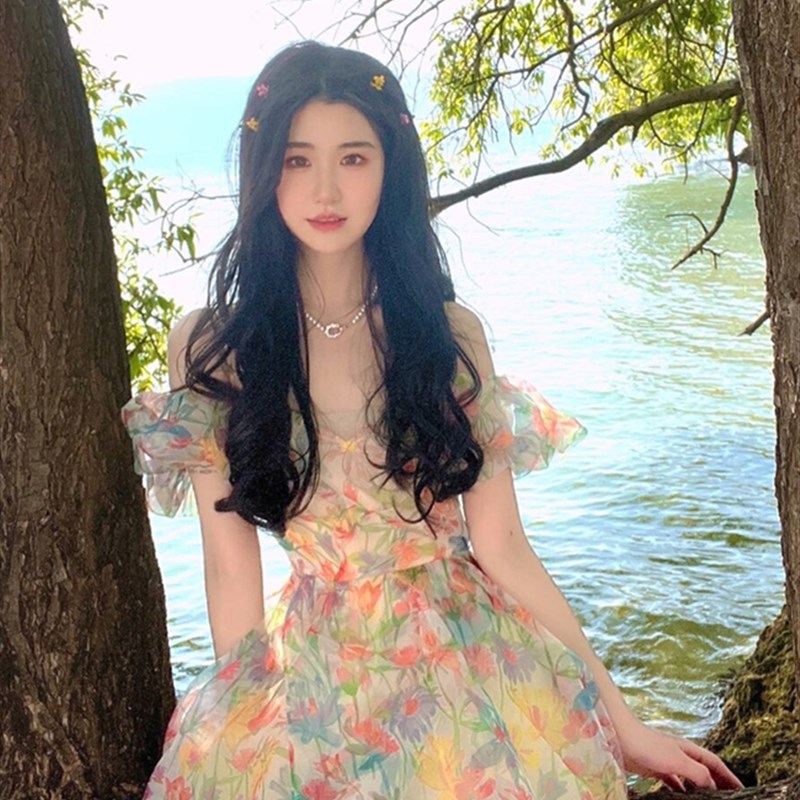 速发三亚旅游衣服沙滩裙超仙海边度假裙碎花拍照大摆飘逸长裙连衣