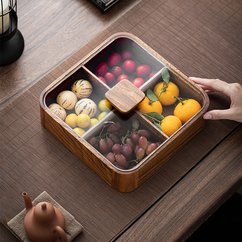 黑胡桃木带盖果盘家用客厅茶几实木糖果盒中式瓜子坚果零食干果盘