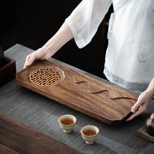 小型干泡茶盘高端茶托盘长方形干泡台壶承 整块实木家用轻奢新中式