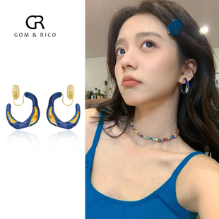 9.4新款 小众设计感克莱因蓝蚊香盘耳夹女无耳洞耳环高级感耳饰女