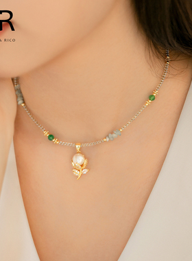 5.26新款多巴胺彩色串珠项链女春夏甜美珍珠花朵少女锁骨链小众