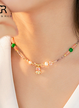 5.15新款多巴胺彩色串珠项链女春夏甜美可爱少女锁骨链小众设计感