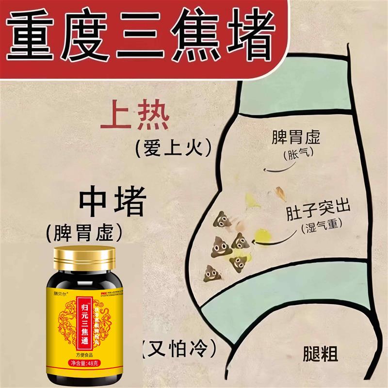 归元三焦通上热下寒中焦淤堵三焦不通中焦不通虚不受补火旺通焦丸