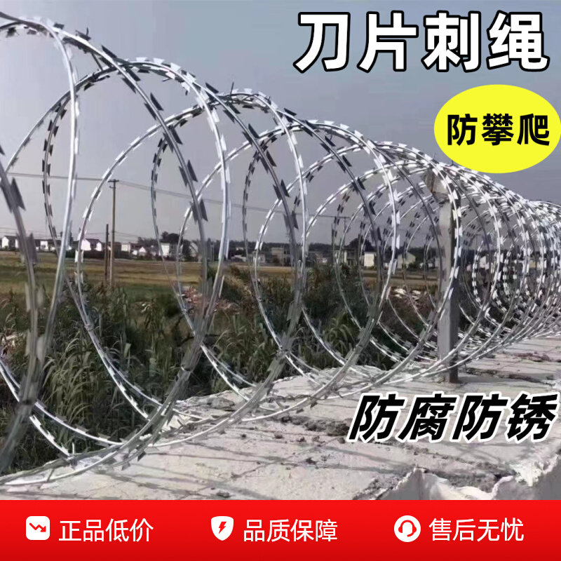 刀片刺绳不锈钢滚笼刀片防护网刺网带刺铁丝防盗防爬刺围墙防爬网