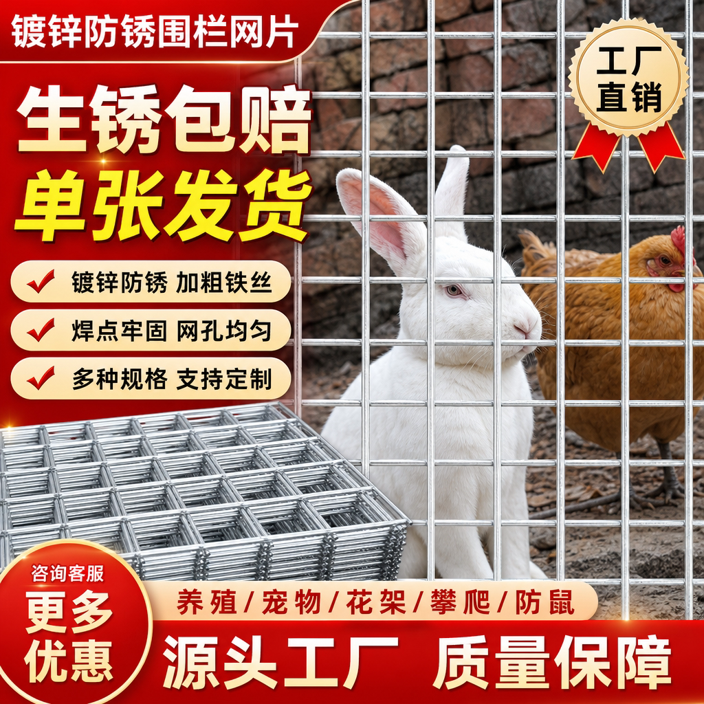 镀锌铁丝网片围栏小孔加粗养殖网狗笼养殖建筑钢筋长孔网格网钢丝