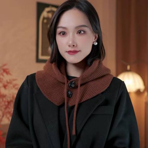 冬季新款保暖护耳纽扣包头针织帽