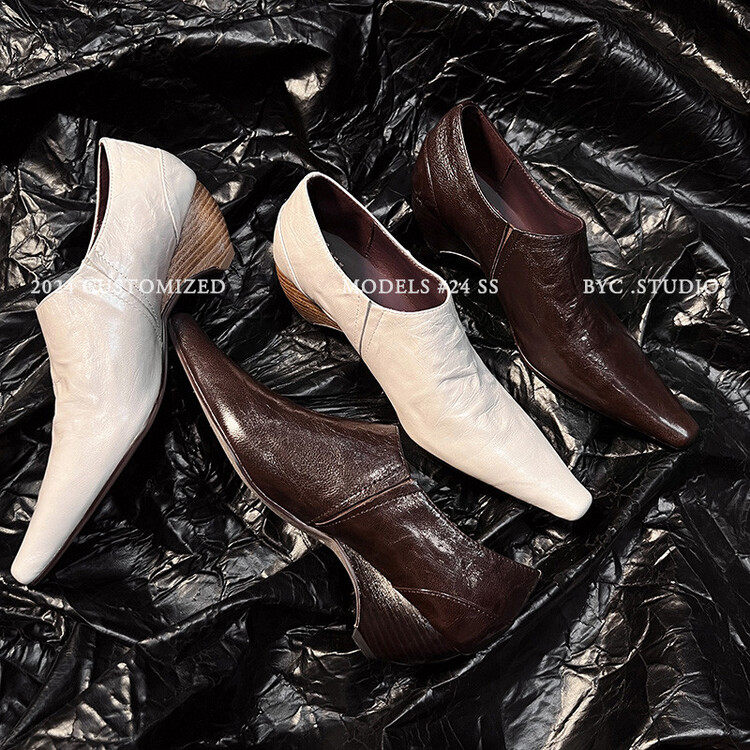 方头异型跟TPR(牛筋）胶粘鞋牛皮/猪皮内里深口单鞋,女鞋,深口单鞋,淘宝优惠券,粉丝福利购,淘宝优惠卷