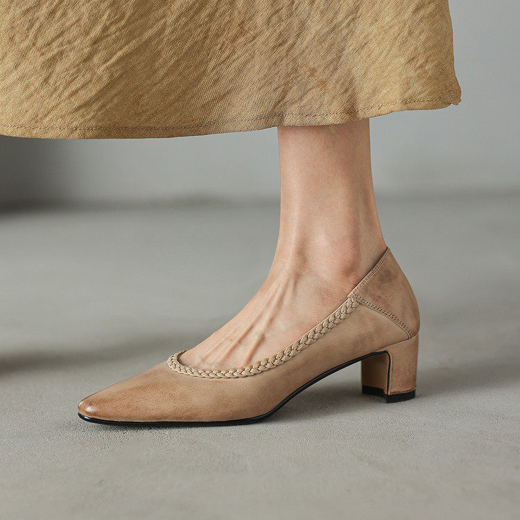 方头粗跟TPR(牛筋）胶粘工艺头层猪皮浅口单鞋,女鞋,浅口单鞋,淘宝优惠券,粉丝福利购,淘宝优惠卷