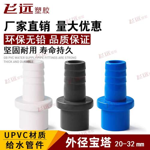 PVC软管接头宝塔外丝内插直通塑料4分6分1寸20转12变8 16 25mm32