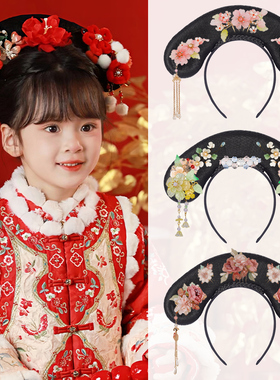 儿童汉服假发新年格格旗头饰古风盘发发髻古装清朝格格发饰垫发包