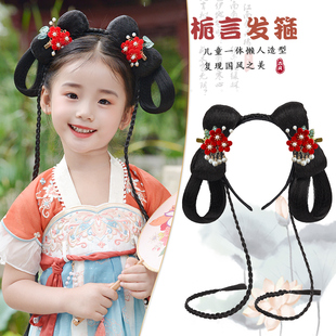 儿童汉服假发髻盘发头饰古装发型古风女童一体式发箍蝴蝶结假发包