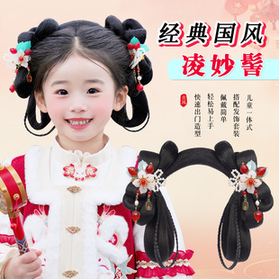 儿童汉服假发古风一体式全套头饰古装假发髻盘发发包明制新年垫发