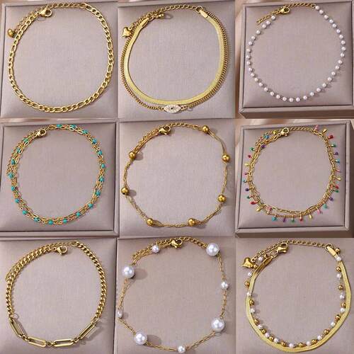 Stainless Steel Bead Chain Anklets for Women Accessories Gol