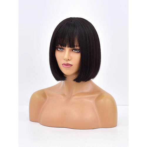 Short Bob Wig With Bangs Synthetic Wigs For Women Ombre Blac