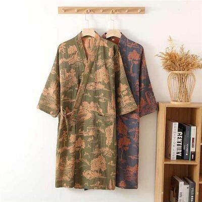 pajomas Men's Nightgown Cotton Gauze Men's Bathrobe