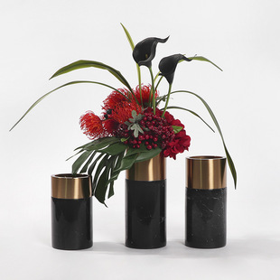 现代简约白色大理石花器插花客厅酒柜餐桌软装饰品样板房花瓶摆件