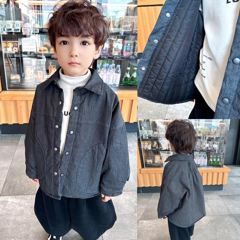 版型巨洋气~男童韩版夹棉衬衫2024秋冬新款儿童薄棉款衬衣外套潮