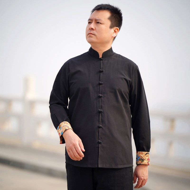 唐装男青年长袖汉服上衣纯棉中国风立领休闲贴布衬衫复古盘扣茶服,男装,唐装,淘宝优惠券,粉丝福利购,淘宝优惠卷